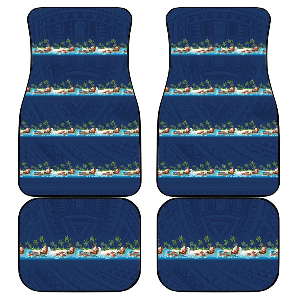 Hawaii Santa Riding Sea Turtle Car Mats Mele Kalikimaka Polynesian Pattern - Polynesian Pride