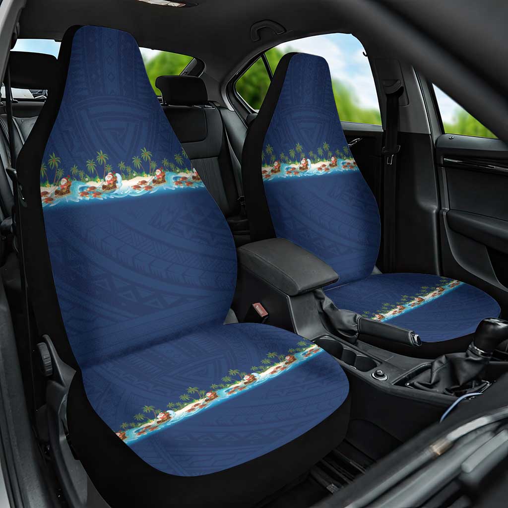 Hawaii Santa Riding Sea Turtle Car Seat Cover Mele Kalikimaka Polynesian Pattern - Polynesian Pride