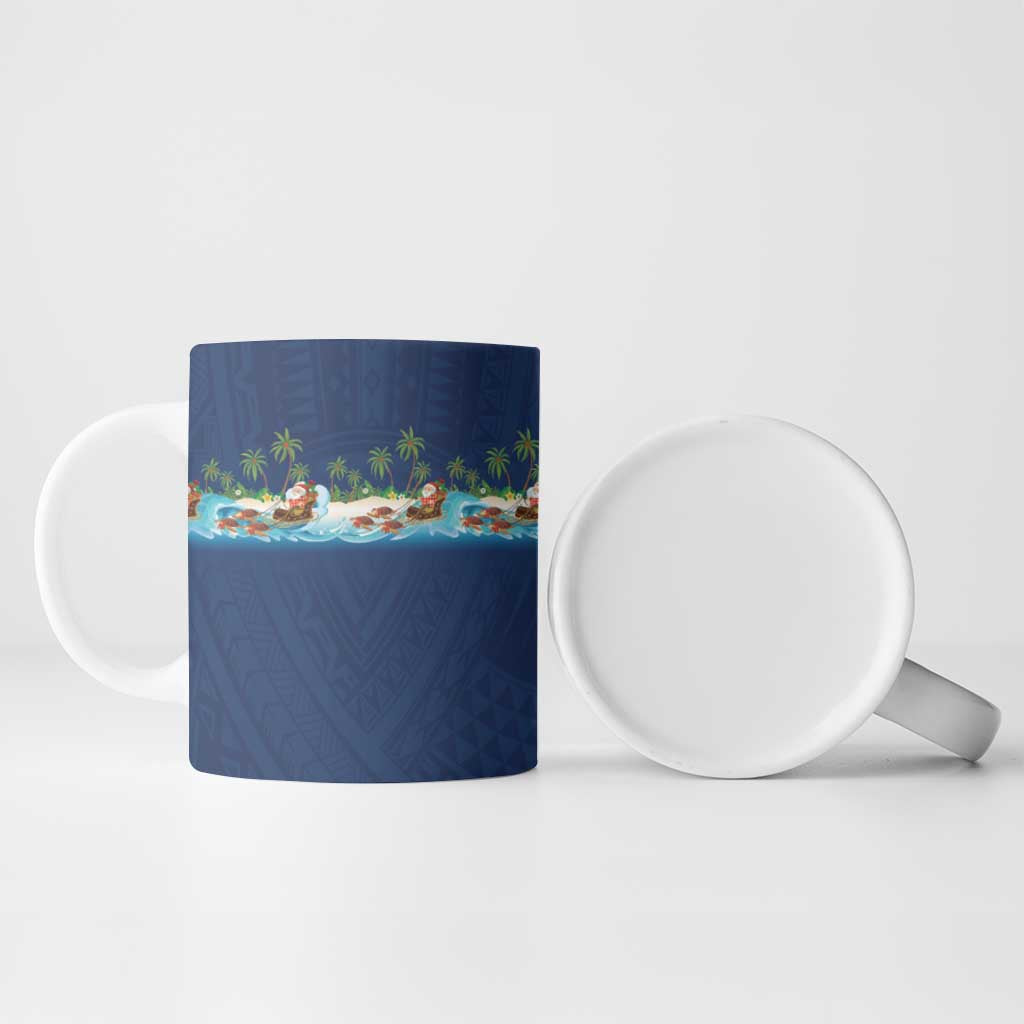 Hawaii Santa Riding Sea Turtle Ceramic Mug Mele Kalikimaka Polynesian Pattern - Polynesian Pride