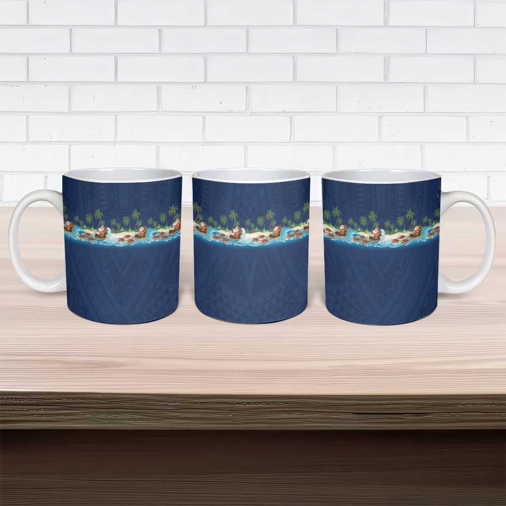 Hawaii Santa Riding Sea Turtle Ceramic Mug Mele Kalikimaka Polynesian Pattern - Polynesian Pride