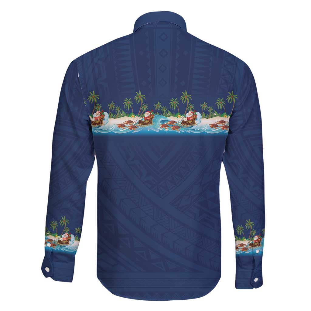 Hawaii Santa Riding Sea Turtle Family Matching Long Sleeve Bodycon Dress and Hawaiian Shirt Mele Kalikimaka Polynesian Pattern - Polynesian Pride