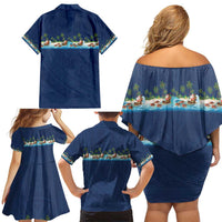 Hawaii Santa Riding Sea Turtle Family Matching Off Shoulder Short Dress and Hawaiian Shirt Mele Kalikimaka Polynesian Pattern - Polynesian Pride