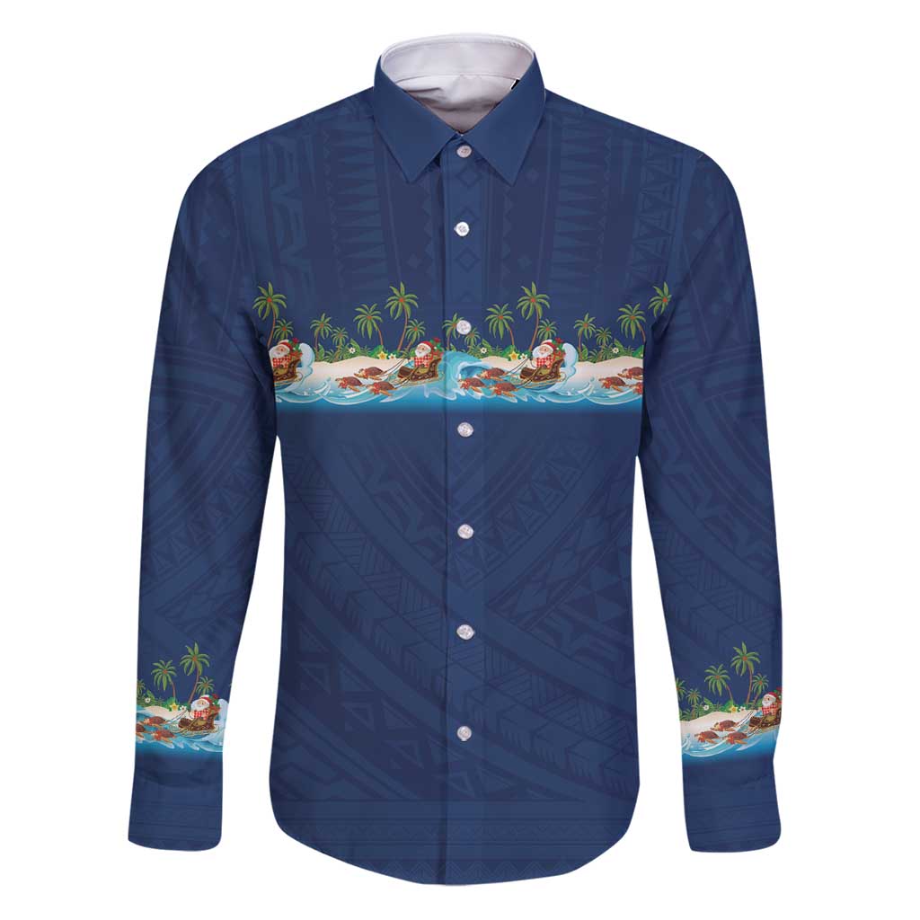 Hawaii Santa Riding Sea Turtle Family Matching Puletasi and Hawaiian Shirt Mele Kalikimaka Polynesian Pattern - Polynesian Pride