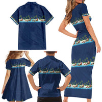 Hawaii Santa Riding Sea Turtle Family Matching Short Sleeve Bodycon Dress and Hawaiian Shirt Mele Kalikimaka Polynesian Pattern - Polynesian Pride
