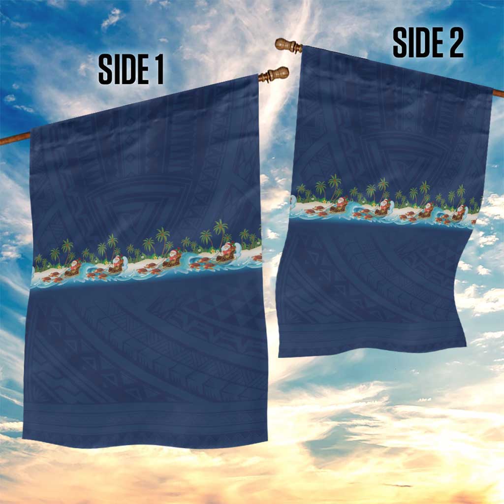 Hawaii Santa Riding Sea Turtle Garden Flag Mele Kalikimaka Polynesian Pattern - Polynesian Pride