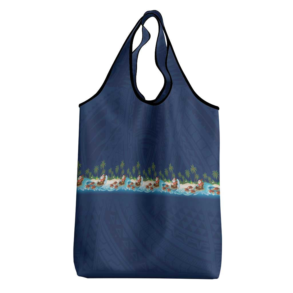 Hawaii Santa Riding Sea Turtle Grocery Bag Mele Kalikimaka Polynesian Pattern - Polynesian Pride