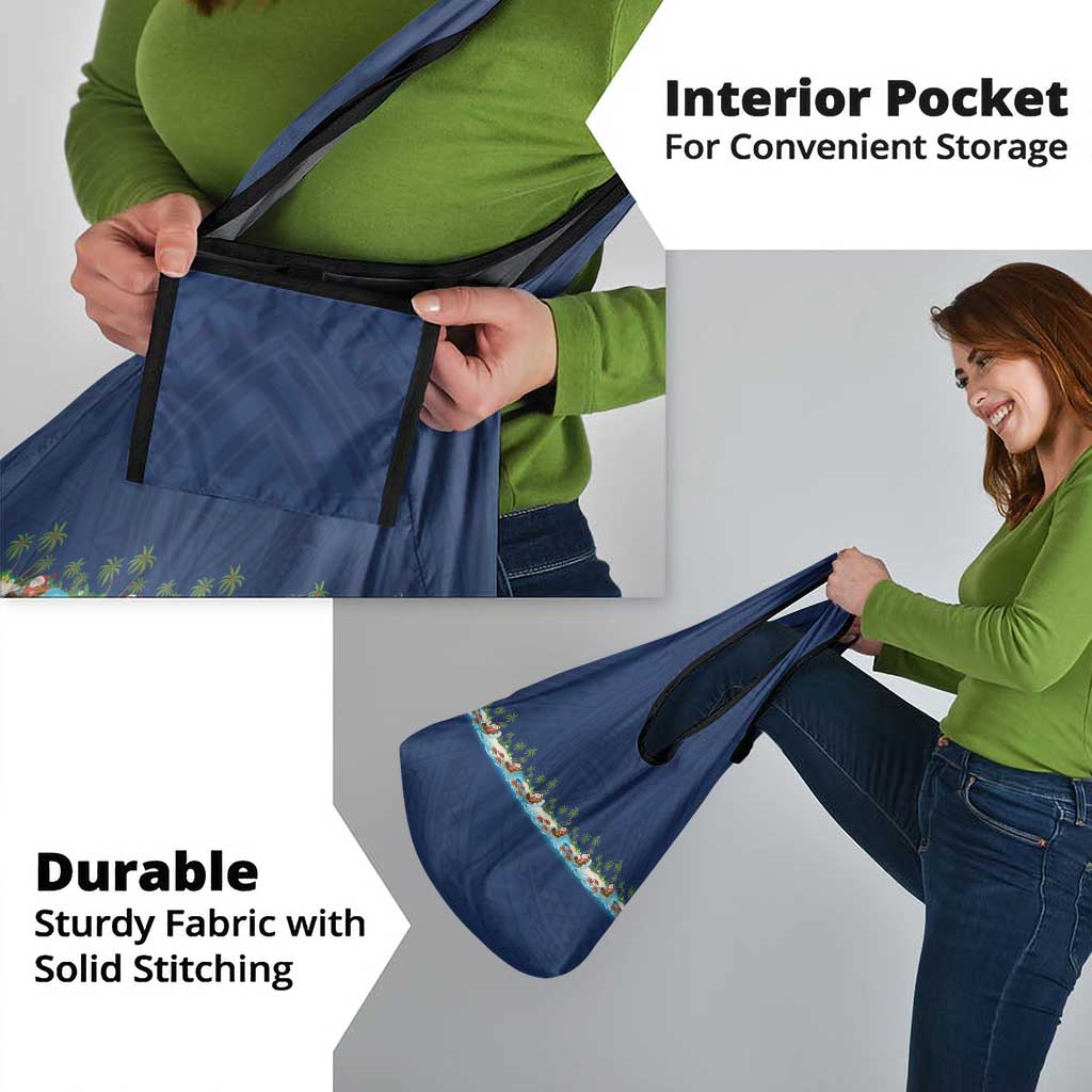 Hawaii Santa Riding Sea Turtle Grocery Bag Mele Kalikimaka Polynesian Pattern - Polynesian Pride