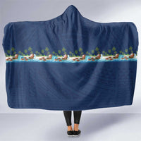 Hawaii Santa Riding Sea Turtle Hooded Blanket Mele Kalikimaka Polynesian Pattern - Polynesian Pride