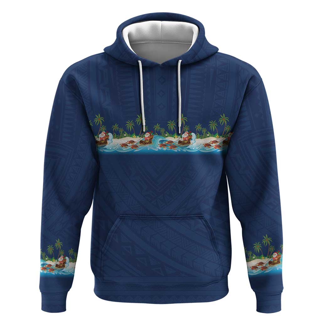 Hawaii Santa Riding Sea Turtle Hoodie Mele Kalikimaka Polynesian Pattern - Polynesian Pride