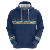 Hawaii Santa Riding Sea Turtle Hoodie Mele Kalikimaka Polynesian Pattern - Polynesian Pride