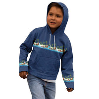 Hawaii Santa Riding Sea Turtle Kid Hoodie Mele Kalikimaka Polynesian Pattern - Polynesian Pride