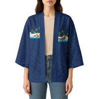 Hawaii Santa Riding Sea Turtle Kimono Mele Kalikimaka Polynesian Pattern - Polynesian Pride
