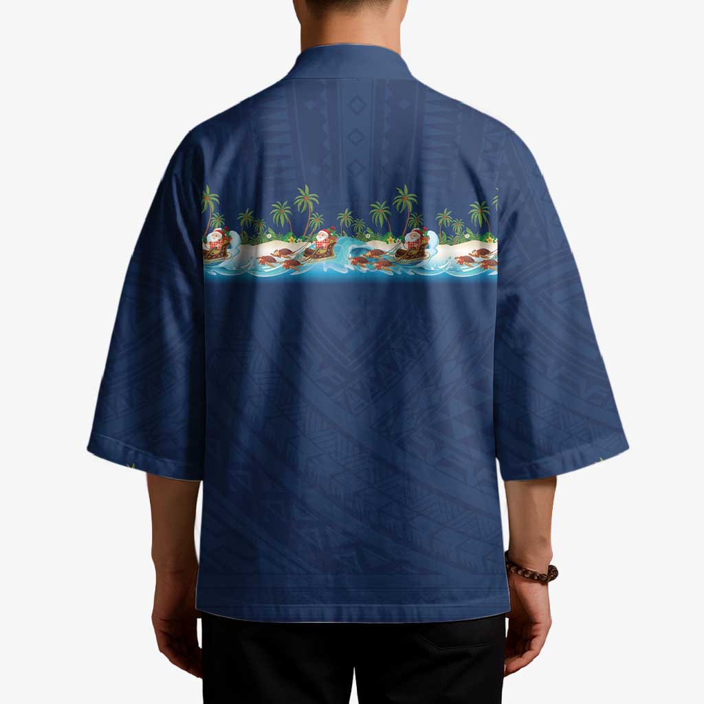Hawaii Santa Riding Sea Turtle Kimono Mele Kalikimaka Polynesian Pattern - Polynesian Pride