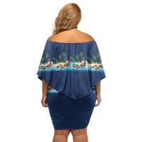 Hawaii Santa Riding Sea Turtle Off Shoulder Short Dress Mele Kalikimaka Polynesian Pattern - Polynesian Pride