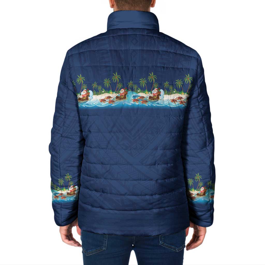 Hawaii Santa Riding Sea Turtle Padded Jacket Mele Kalikimaka Polynesian Pattern - Polynesian Pride