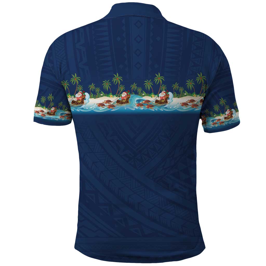 Hawaii Santa Riding Sea Turtle Polo Shirt Mele Kalikimaka Polynesian Pattern - Polynesian Pride