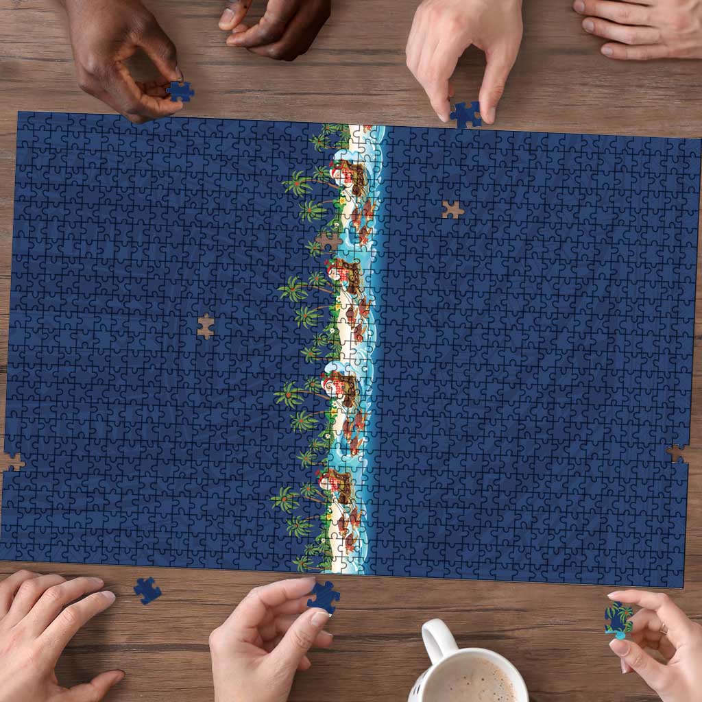 Hawaii Santa Riding Sea Turtle Puzzle Mele Kalikimaka Polynesian Pattern - Polynesian Pride