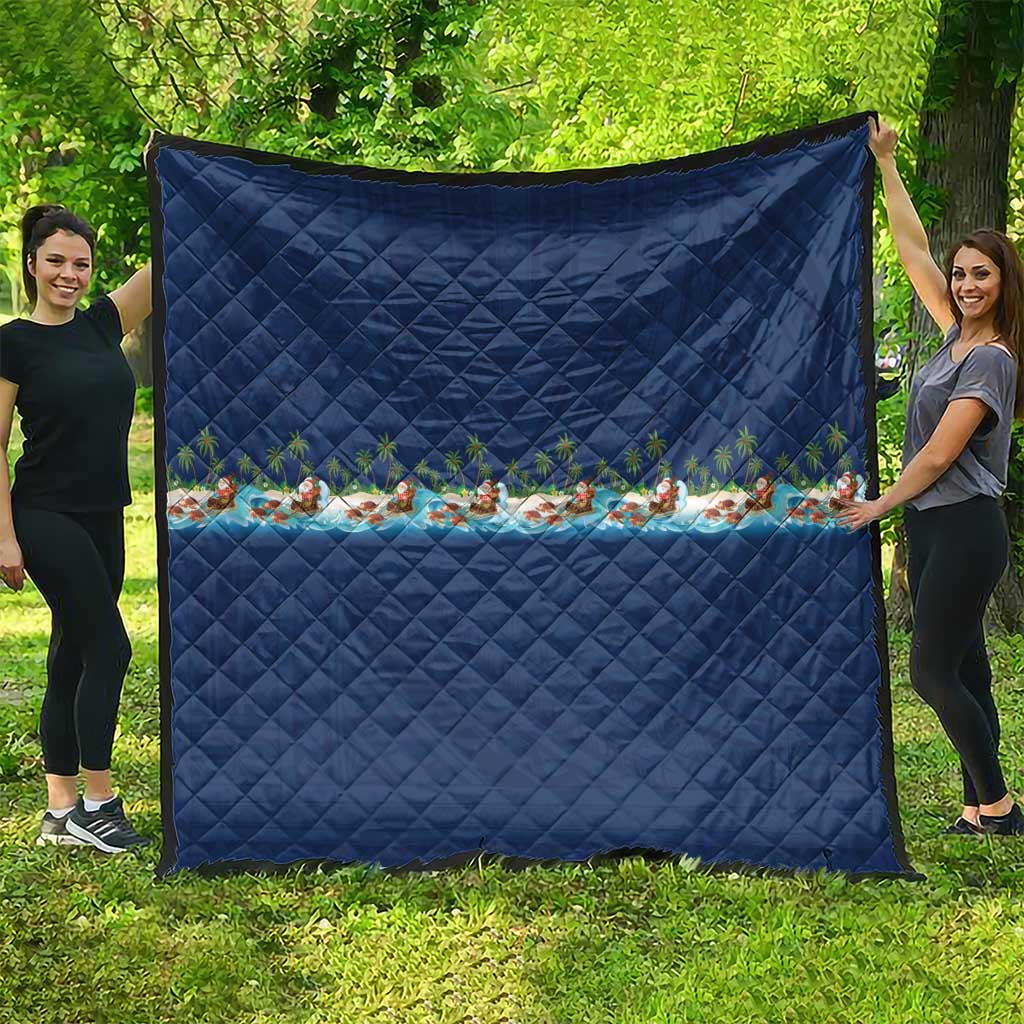 Hawaii Santa Riding Sea Turtle Quilt Mele Kalikimaka Polynesian Pattern - Polynesian Pride