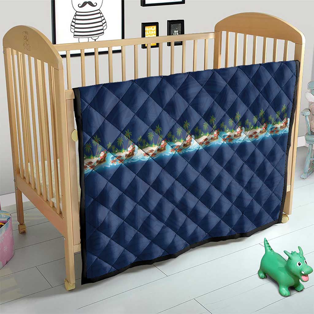 Hawaii Santa Riding Sea Turtle Quilt Mele Kalikimaka Polynesian Pattern - Polynesian Pride