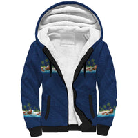 Hawaii Santa Riding Sea Turtle Sherpa Hoodie Mele Kalikimaka Polynesian Pattern - Polynesian Pride