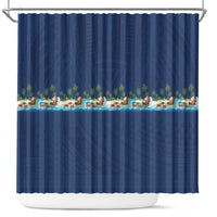 Hawaii Santa Riding Sea Turtle Shower Curtain Mele Kalikimaka Polynesian Pattern - Polynesian Pride