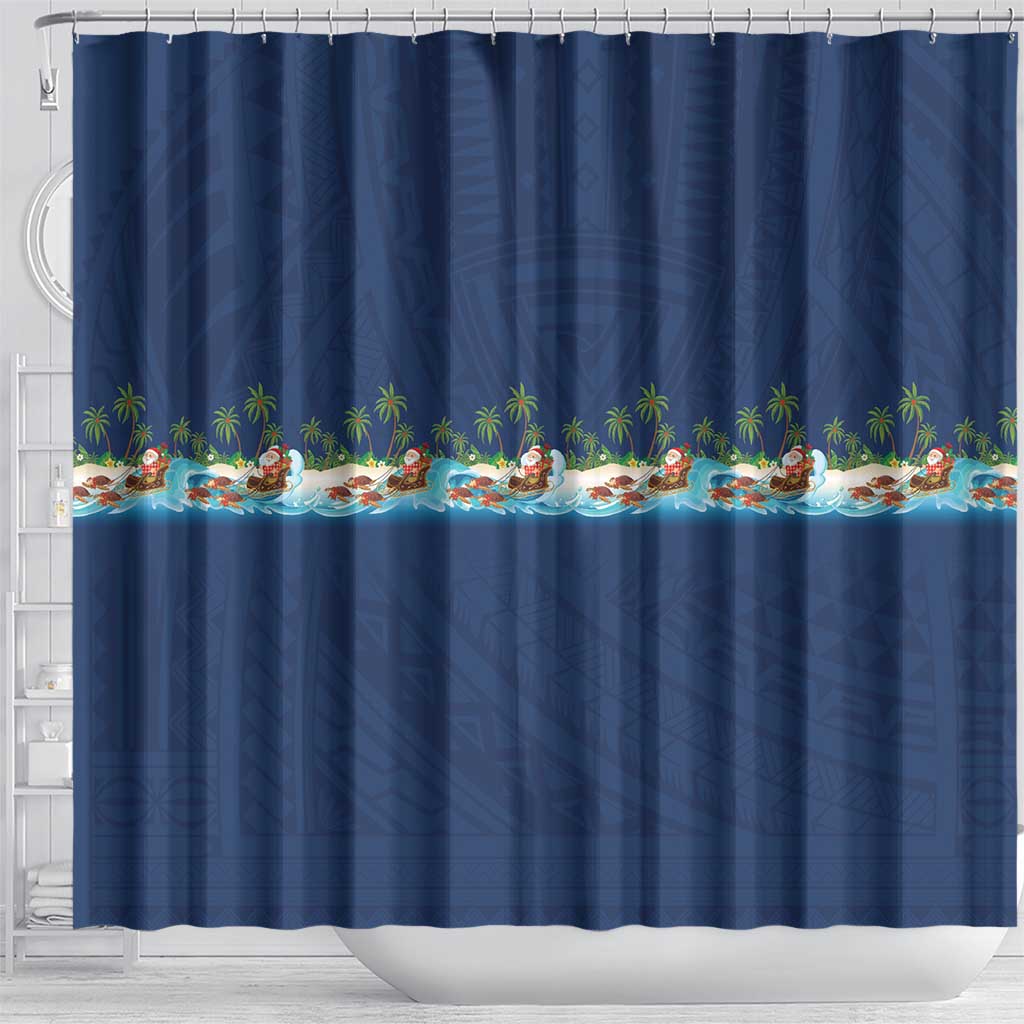 Hawaii Santa Riding Sea Turtle Shower Curtain Mele Kalikimaka Polynesian Pattern - Polynesian Pride