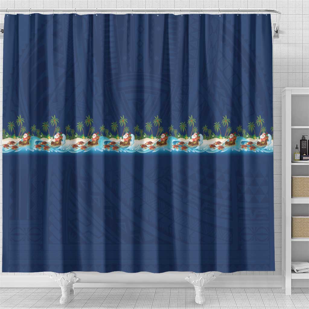 Hawaii Santa Riding Sea Turtle Shower Curtain Mele Kalikimaka Polynesian Pattern - Polynesian Pride