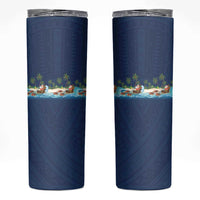 Hawaii Santa Riding Sea Turtle Skinny Tumbler Mele Kalikimaka Polynesian Pattern - Polynesian Pride