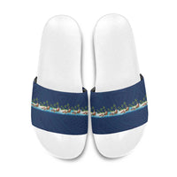 Hawaii Santa Riding Sea Turtle Slide Sandals Mele Kalikimaka Polynesian Pattern - Polynesian Pride