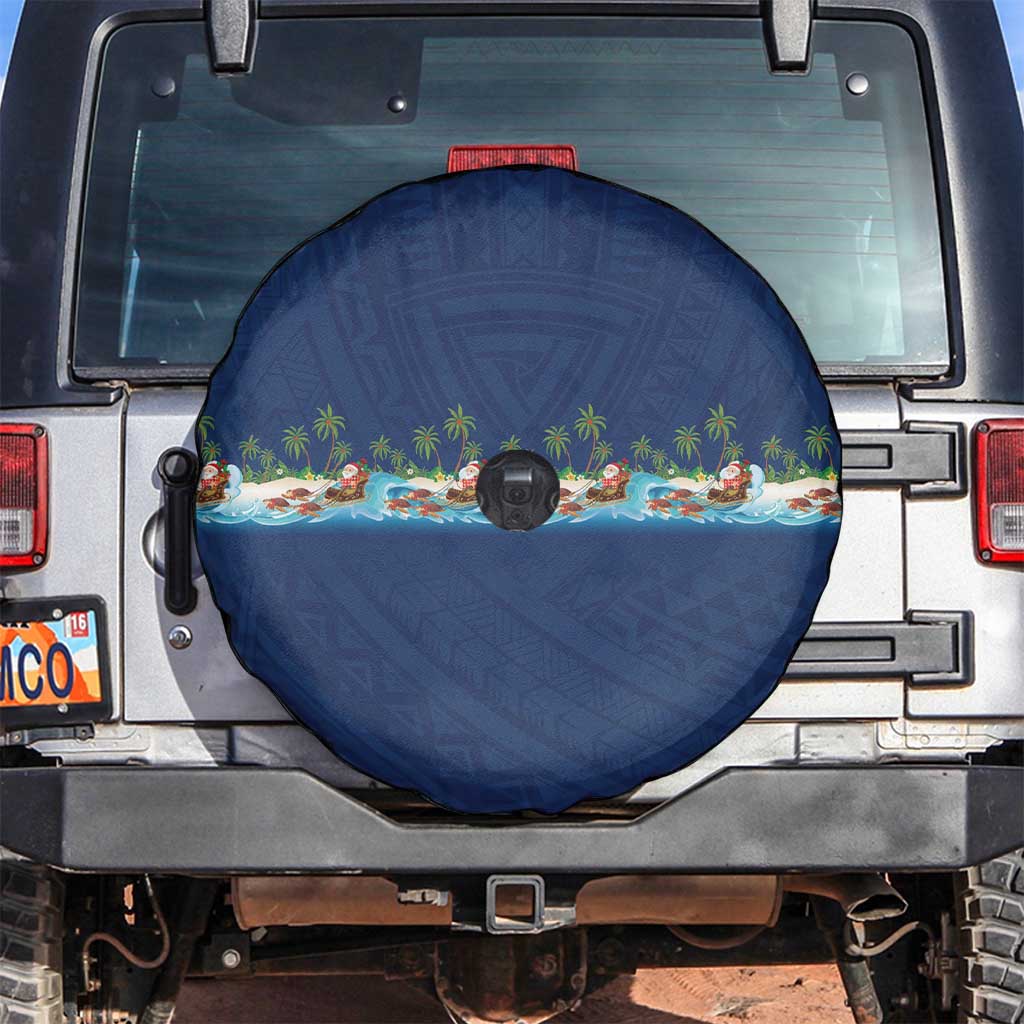 Hawaii Santa Riding Sea Turtle Spare Tire Cover Mele Kalikimaka Polynesian Pattern - Polynesian Pride