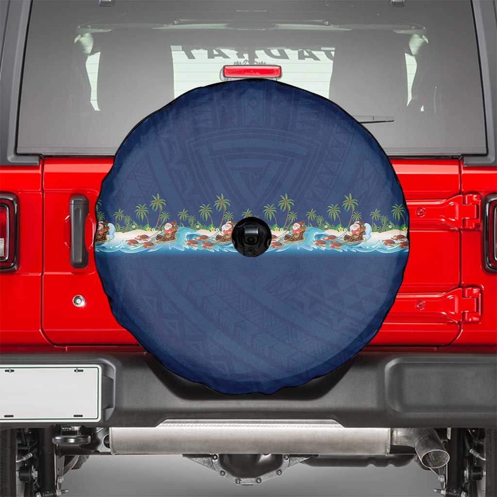 Hawaii Santa Riding Sea Turtle Spare Tire Cover Mele Kalikimaka Polynesian Pattern - Polynesian Pride
