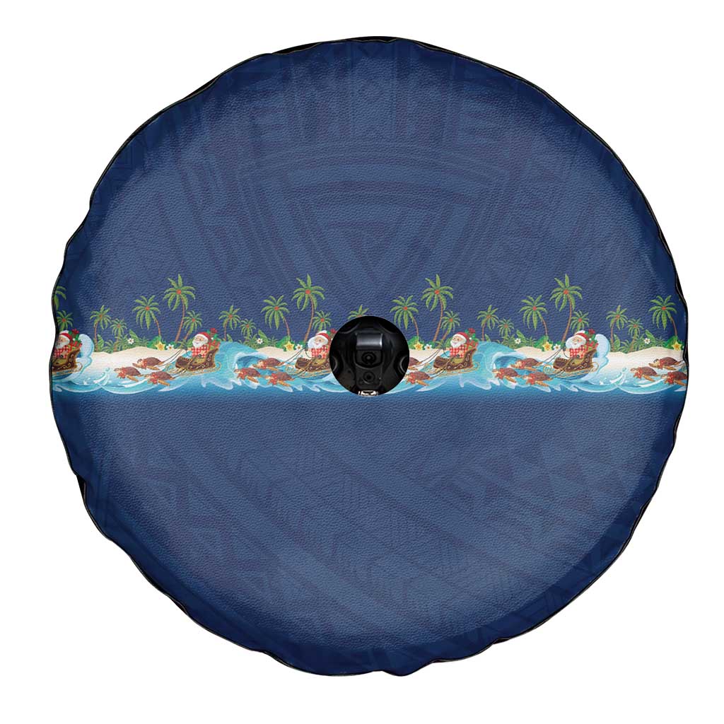 Hawaii Santa Riding Sea Turtle Spare Tire Cover Mele Kalikimaka Polynesian Pattern - Polynesian Pride