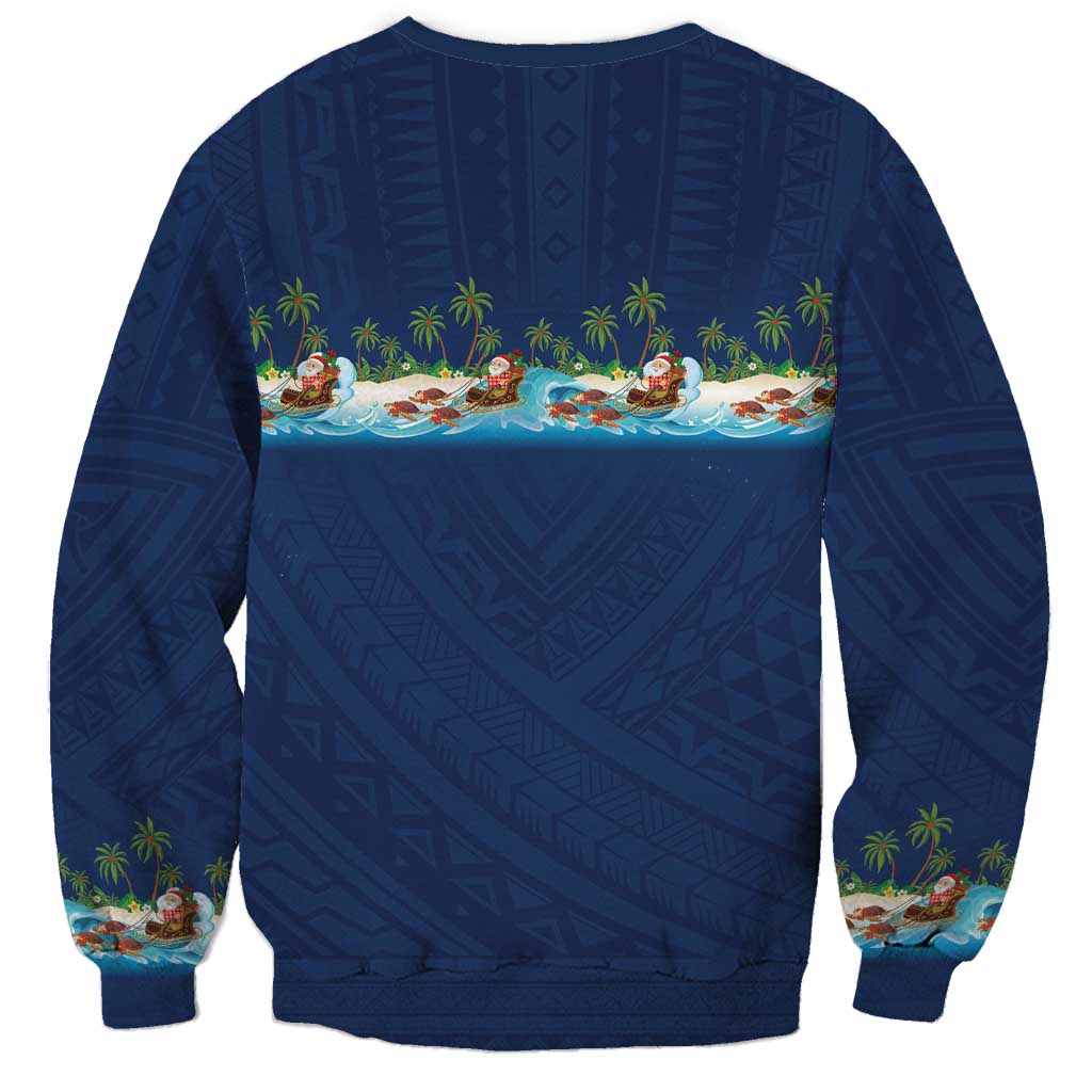 Hawaii Santa Riding Sea Turtle Sweatshirt Mele Kalikimaka Polynesian Pattern - Polynesian Pride