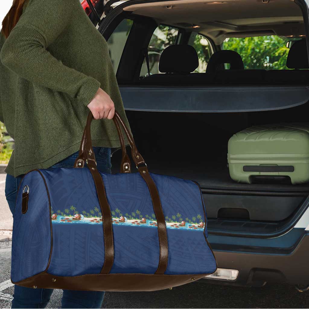 Hawaii Santa Riding Sea Turtle Travel Bag Mele Kalikimaka Polynesian Pattern - Polynesian Pride