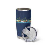Hawaii Santa Riding Sea Turtle Tumbler Cup Mele Kalikimaka Polynesian Pattern - Polynesian Pride