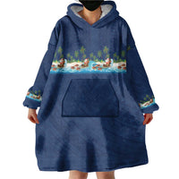 Hawaii Santa Riding Sea Turtle Wearable Blanket Hoodie Mele Kalikimaka Polynesian Pattern - Polynesian Pride