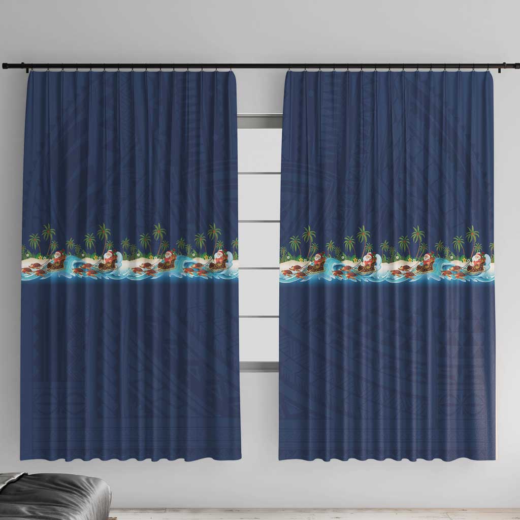 Hawaii Santa Riding Sea Turtle Window Curtain Mele Kalikimaka Polynesian Pattern - Polynesian Pride