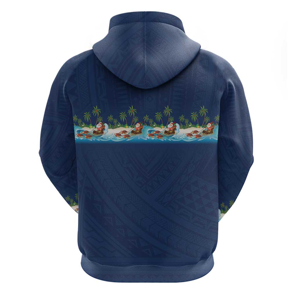 Hawaii Santa Riding Sea Turtle Zip Hoodie Mele Kalikimaka Polynesian Pattern - Polynesian Pride