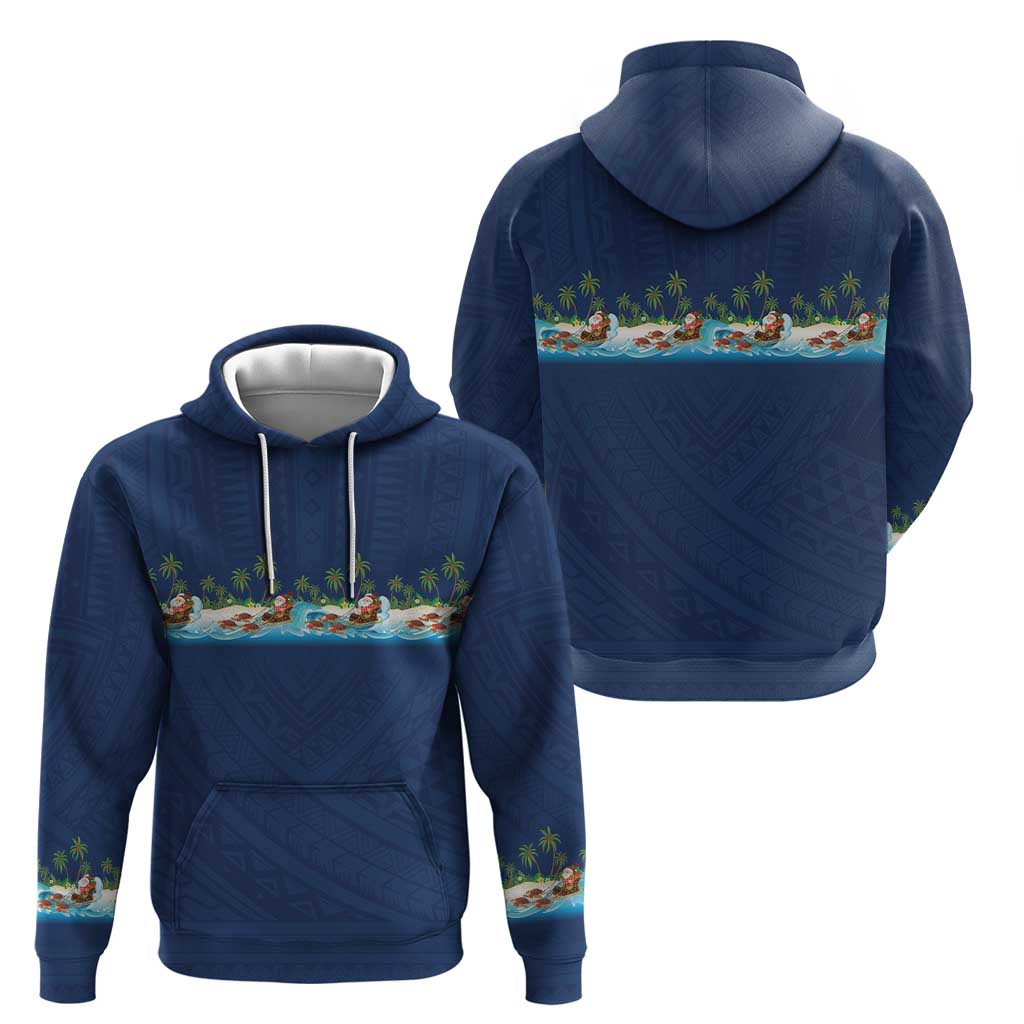 Hawaii Santa Riding Sea Turtle Zip Hoodie Mele Kalikimaka Polynesian Pattern - Polynesian Pride