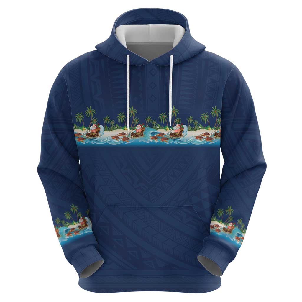 Hawaii Santa Riding Sea Turtle Zip Hoodie Mele Kalikimaka Polynesian Pattern - Polynesian Pride
