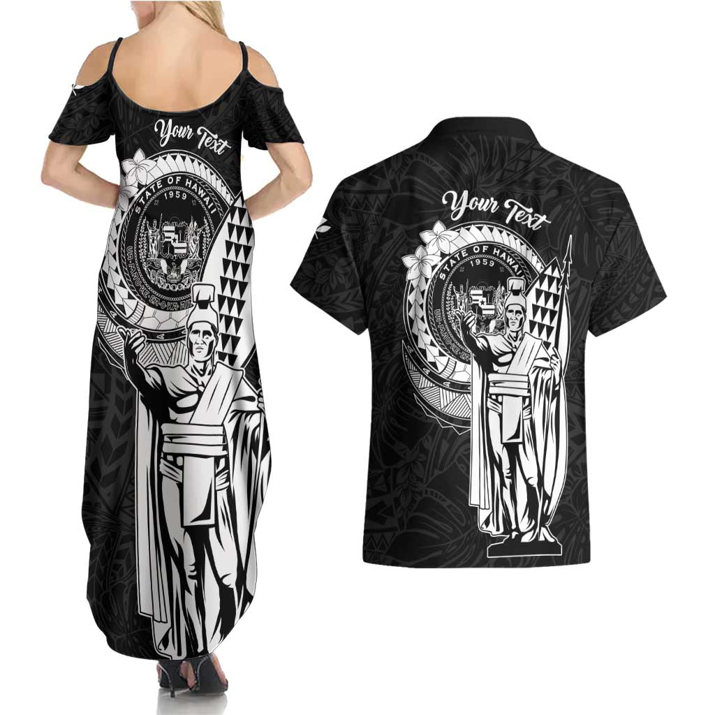 Personalized Hawaii King Kamehameha Couples Matching Summer Maxi Dress and Hawaiian Shirt Flag Polynesian Pattern