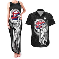Personalized Hawaii King Kamehameha Couples Matching Tank Maxi Dress and Hawaiian Shirt Flag Polynesian Pattern LT01 Black - Polynesian Pride