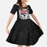 Personalized Hawaii King Kamehameha Family Matching Off Shoulder Maxi Dress and Hawaiian Shirt Flag Polynesian Pattern LT01 Daughter's Dress Black - Polynesian Pride