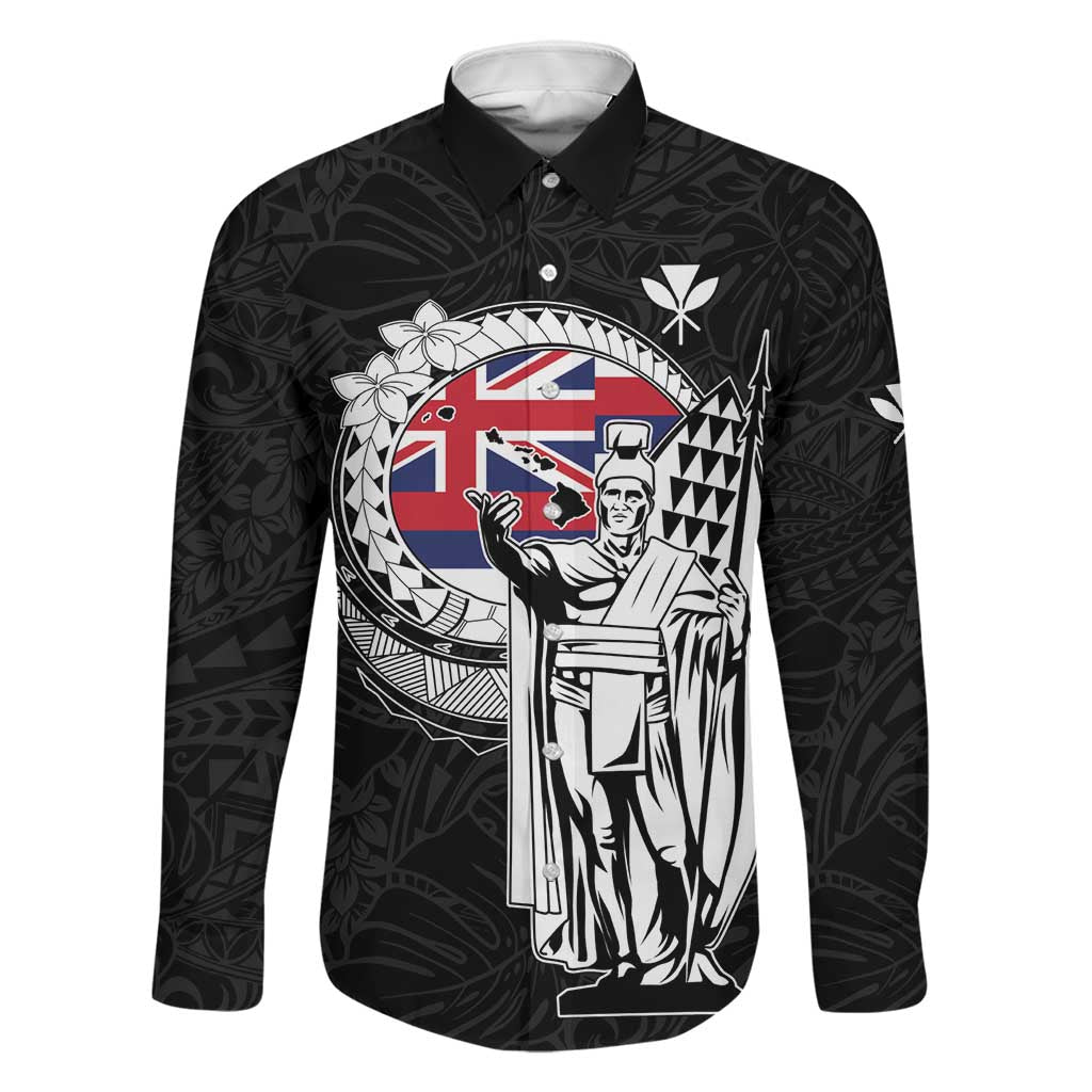 Personalized Hawaii King Kamehameha Family Matching Off Shoulder Maxi Dress and Hawaiian Shirt Flag Polynesian Pattern LT01 Dad's Shirt - Long Sleeve Black - Polynesian Pride