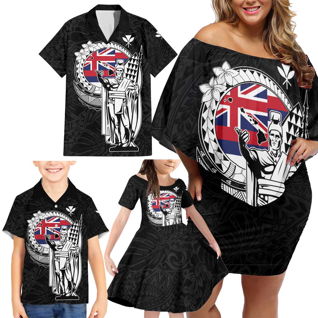 Personalized Hawaii King Kamehameha Family Matching Off Shoulder Short Dress and Hawaiian Shirt Flag Polynesian Pattern LT01 - Polynesian Pride