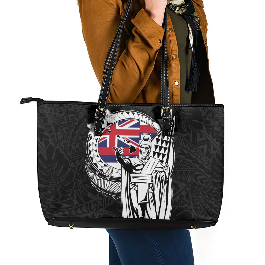 Hawaii King Kamehameha Leather Tote Bag Flag Polynesian Pattern