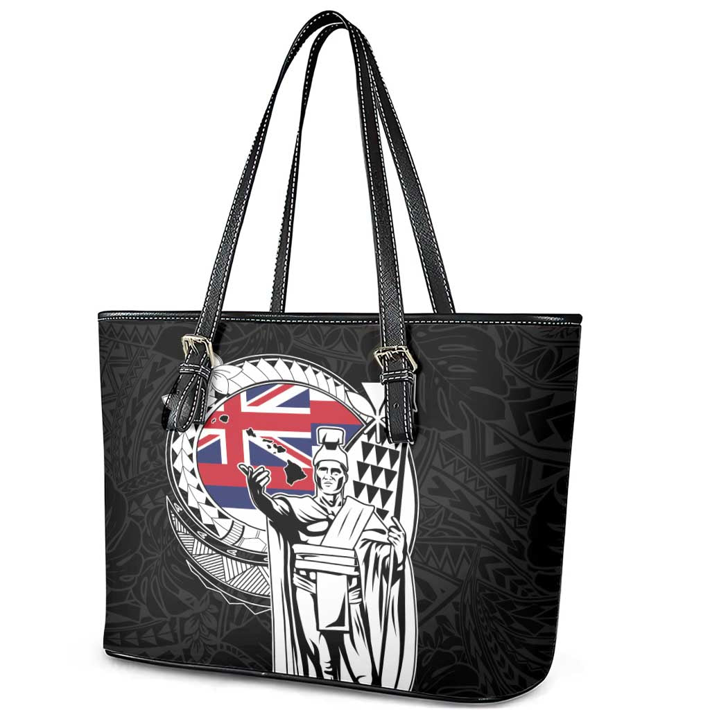 Hawaii King Kamehameha Leather Tote Bag Flag Polynesian Pattern
