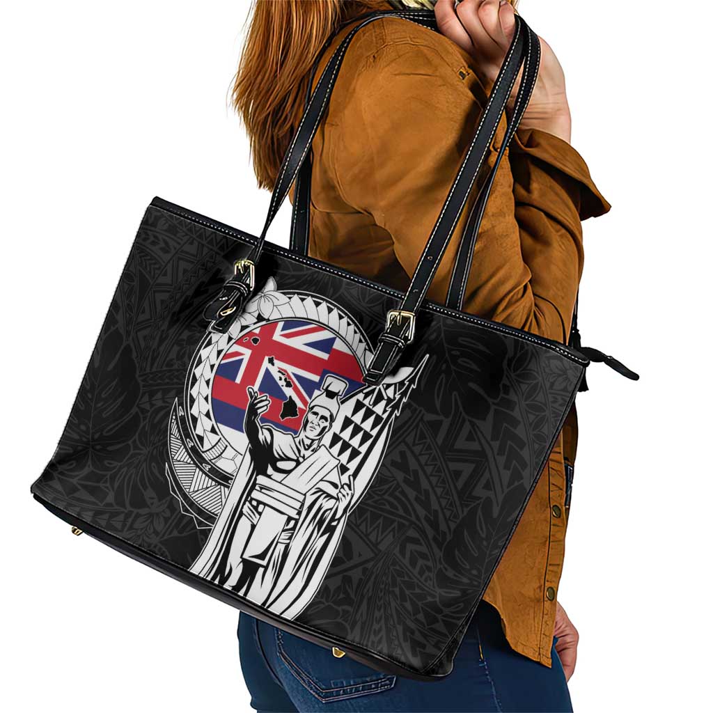 Hawaii King Kamehameha Leather Tote Bag Flag Polynesian Pattern