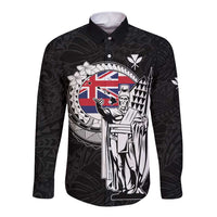 Personalized Hawaii King Kamehameha Long Sleeve Button Shirt Flag Polynesian Pattern LT01 Unisex Black - Polynesian Pride