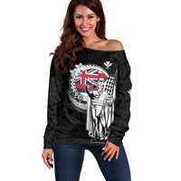 Personalized Hawaii King Kamehameha Off Shoulder Sweater Flag Polynesian Pattern LT01 Women Black - Polynesian Pride